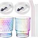 NiHome Glass Tumblers with Straws and Lids, Iridescent Iced Coffee Cup Drinking Glassware with Wide Mouth, Rainbow Glass Drinking Jars for Beer, Whiskey, Cocktail, Beverages & Soda Drinks, 2PCS 12oz