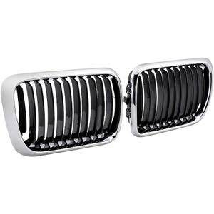 Compatible with '97-'99 BMW 3 Series 328i 323is 318i E36 2pcs Front Center Hood Kidney Grill Grille (Black Chrome), (A14-096-AMP-3-BE)
