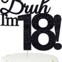 Bruh I'm 18 Cake Toppers - Double Sided Black Glitter, 18th birthday decorations for boys, 18th birthday decorations for girl, 18 boy cake topper, 18th birthdays cake topper