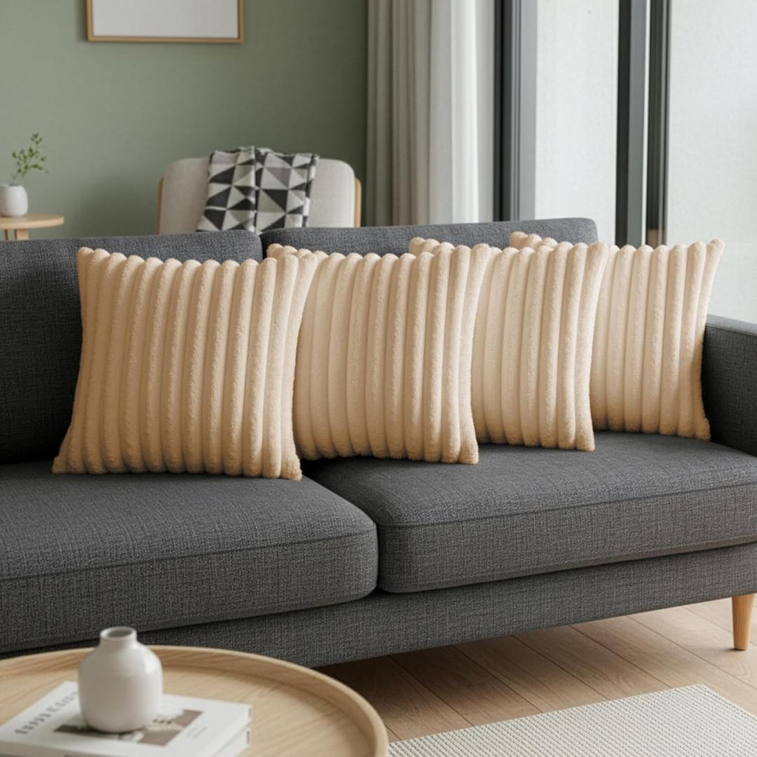 Khaki Throw Pillow Covers 16 x 16 Set of 4, Cute Boho Throw Pillow Cover for Couch/Bed, Decorative Pillows Covers for Sofa/Bed, Accent Pillow Covers for Living Room, Rustic/Home/Room Decor