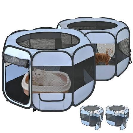 2-in-1 Cat Playpens, Detachable into 2 Separate Playpens with Additional 2 Doors, Portable Dog Playpen Cat Tent Enclosure for Kitten and Puppy Indoor Outdoor Use(M)