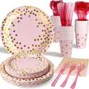 Holiday Paper Plates Disposable w/Napkins Cups & Cutlery, 25 Serves Dinner Plates Sets, Heavy Duty Party Plates Disposable Supplies for Family, Winter Party,Baby Shower, Birthday, Wedding