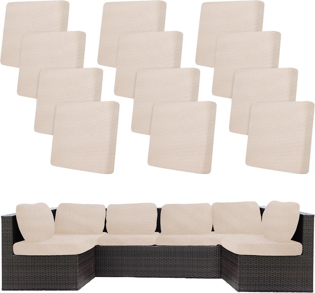 12 Pcs Outdoor Cushion Covers, Patio Sofa Cushion Covers Replacement