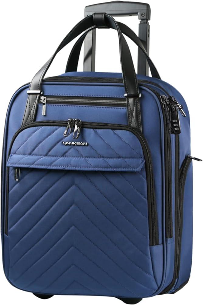 VANKEAN Carry On Underseat 16-inch Multi-functional Underseater Lightweight Overnight Suitcase with Wheels Roller Case for Women Men Travel Business, Haze Blue