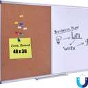 Magnetic Combination Whiteboard & Cork Bulletin Board 48 x 36 Inch - Dual Surface Vision Board for Home Office Organization, Kitchen Meal Planning & School Study - Silver Aluminum Frame