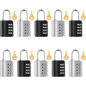 Kenning 10 Pcs Combination Padlock 4 Digit Combination Lock with Keys Locker Resetable Security Outdoor Waterproof Gate Lock for School Sports Gym Locker Employee Fence Case (Silver and Black)