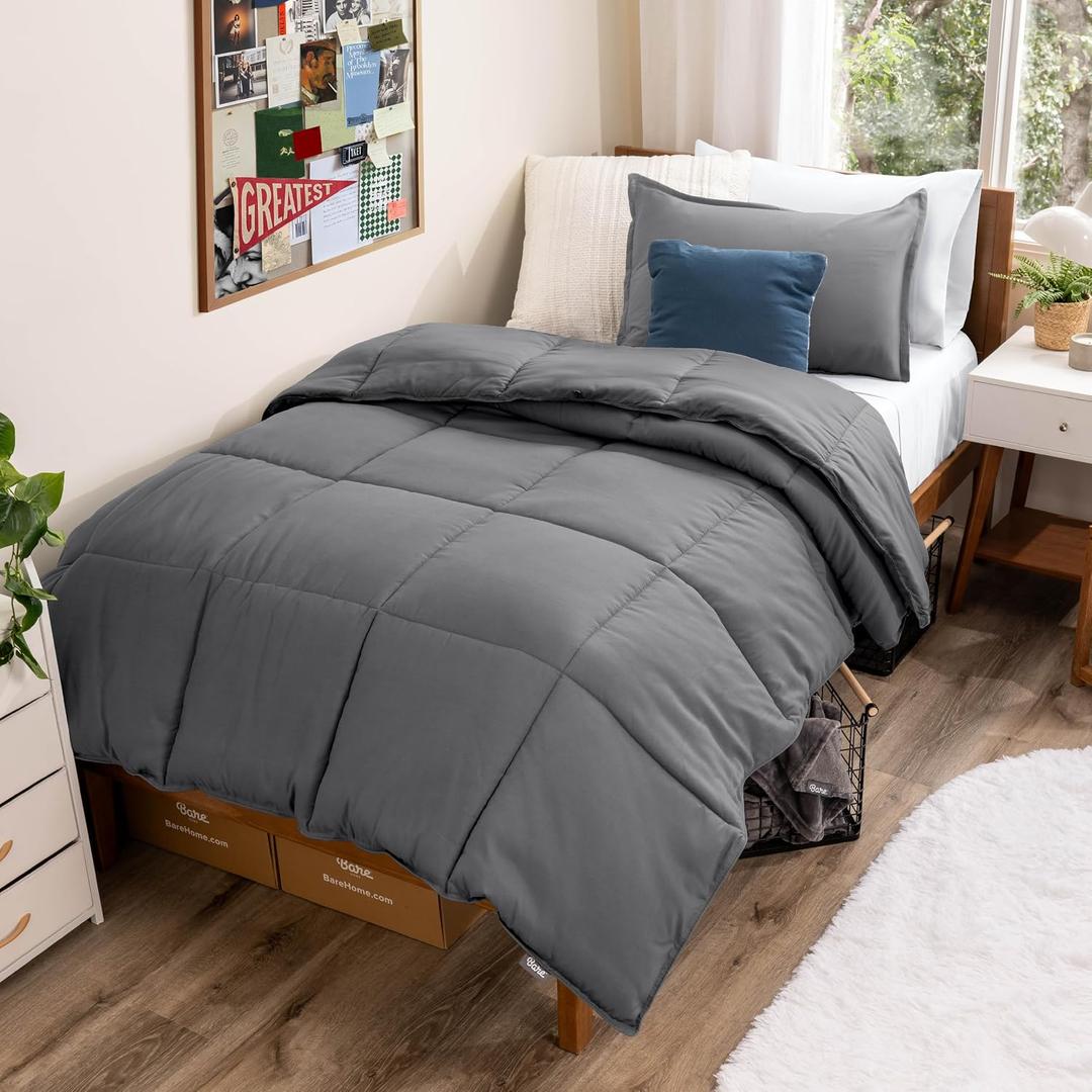 Bare Home Comforter Set - Twin Extra Long Size - Ultra-Soft - Goose Down Alternative - Premium 1800 Series - All Season Warmth (Twin/Twin XL, Grey)