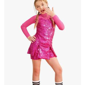Girls Sequins Dance Costume Mesh Hip Hop Jazz Dance Outfit Sparkle Suit Sleeveless Top and Shorts, L