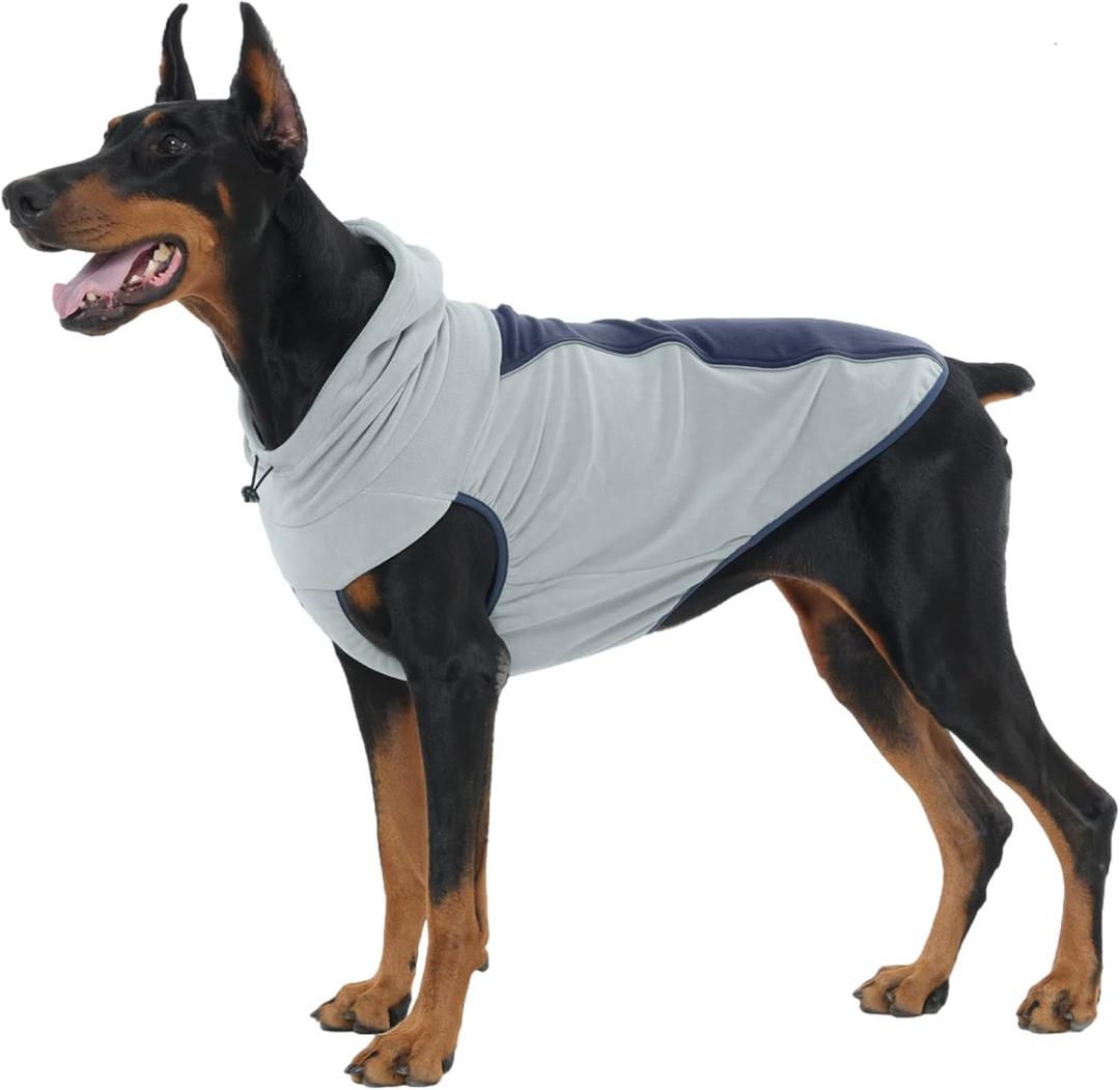 IECOii XXL Soft Fleece Dog Sweater, Stretchy Large Dog Sweater Vest with Leash Hole, Warm Dogs Fall Winter Hoodie for Indoor & Outdoor, Safety Reflective Great for Night Walks, Pitbull, Blue, XXL