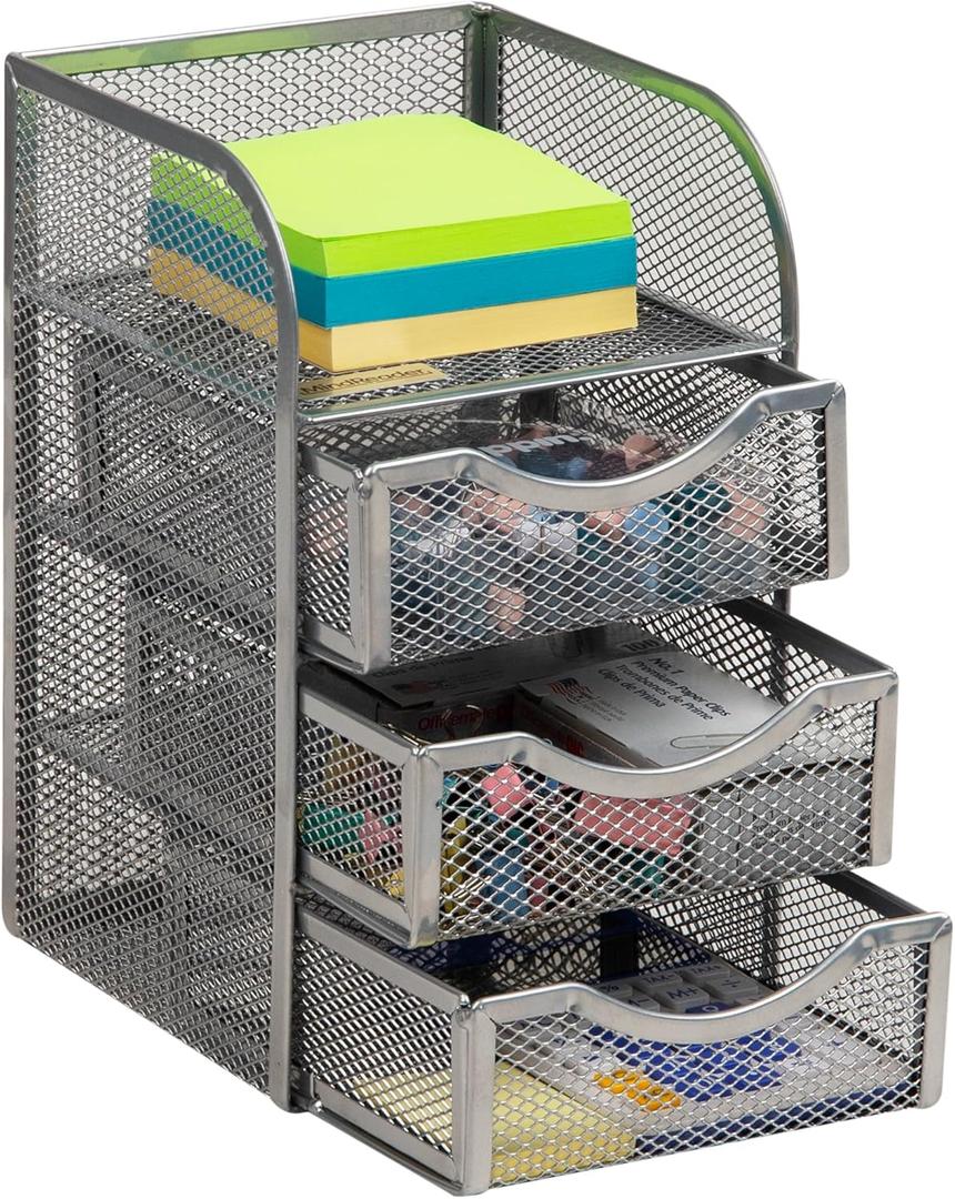 Mind Reader Desktop Accessory Storage, Paper Binder Clip Basket, Workspace, Office, Metal Mesh, 4.75"L x 5"W x 8"H, Silver