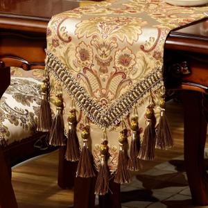 Luxury Velvet Gold Table Runner 72 Inches Long with Vintage Damask Jacquard Design for Dining Room,Living Room,Home Decor,Elegant Beaded Tapestry,Lining