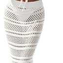 Fisoew Womens Crochet Cover Up 2 Piece Skirt Sets Sleeveless Crop Cardigan Tank Tops Swim Coverup Set (Small, White)