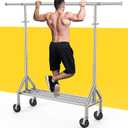 Upgraded 100% Stainless Steel Clothing Rack Load 760LBS, Heavy Duty Clothes Racks with Larger & Sturdy Wheel, Extendable & Adjustable Rolling Garment with Shelves for Hanging Portable Closet Rack (Silver)