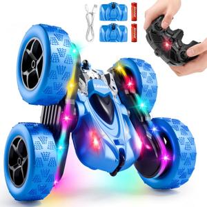 Remote Control Stunt Car 4WD 360° Flip Double‑Sided RC Cars, LED Light Bar, USB‑C Modular Battery, 2.4 GHz Outdoor Beach Toy for Boys 6‑12 Years Old, Birthday & Christmas Kids Gift, Blue, 6.4 x 6.4 x 2.9 inches