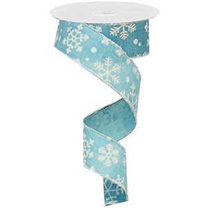 Falling Snow Royal Burlap Wired Edge Ribbon - 1.5" x 10 Yards (Light Blue)