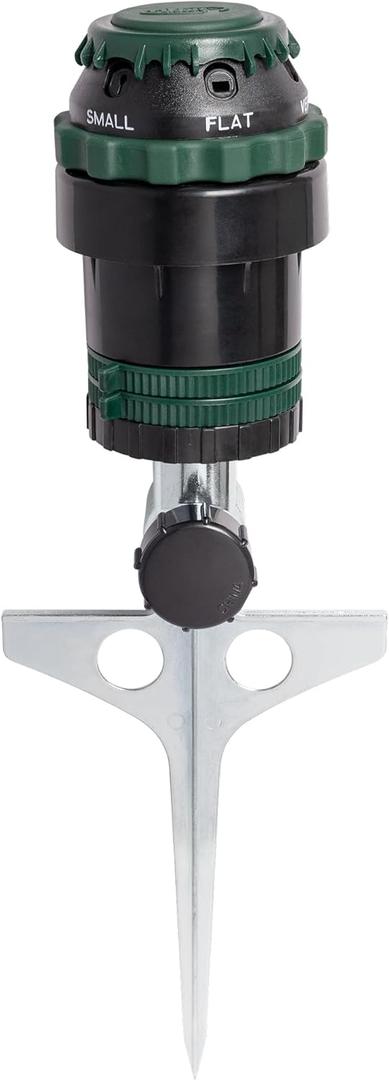 Orbit H2O-Six Gear-Drive Sprinkler on Metal T-Spike - Customizable Lawn Watering Coverage - Multi-Pattern Rotating Head with Adjustable Spray Range - Durable Outdoor Yard Irrigation Sprinkler - 58573