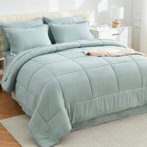 EMME Twin Comforter Set with Sheets 5 Pieces Twin Size Bed in a Bag Set for All Seaon, Twin/Twin XL Ultra Soft Aqua Bedding Sets with Comforter, Sheets, Pillowcase & Sham (07 - Aqua Blue)