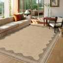 Scalloped Easy Jute Rug 5x7 Outdoor Rug Washable Rugs for Entryway Porch Non Slip Neutral Farmhouse Indoor Outdoor Carpet for Backyard Patio Office