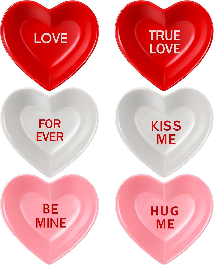 6 Pcs Valentine's Day Dishes Heart Candy Dishes Dessert Fruit and Snack Plates for Party Valentine's Day Wedding Home Decoration