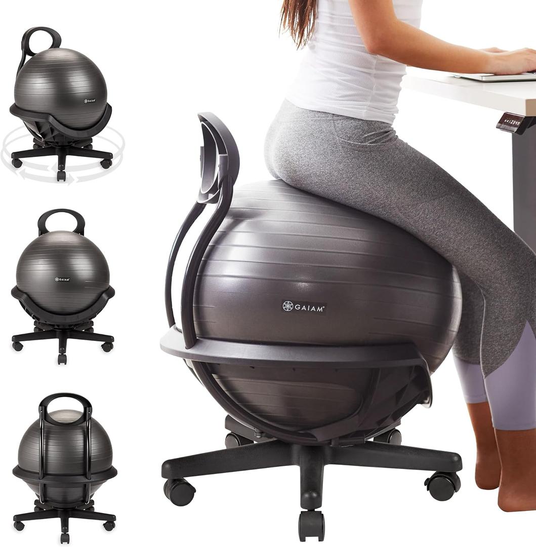 Gaiam Ultimate Balance Ball Chair with Swivel Base - Premium Exercise Stability Yoga Ball Ergonomic Chair for Home and Office Desk - Air Pump, Exercise Guide, 23 inches x 23 inches x 30 inches