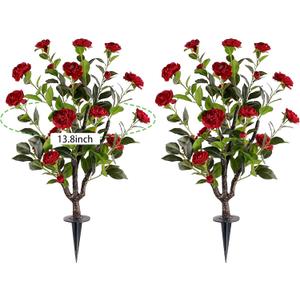 Artificial Camellia Tree 2 Pack , 36'' Faux Camellia Plant in Pot with Orange Flowers for Spring Home Front Door Outdoor Indoor Decoration (Red)