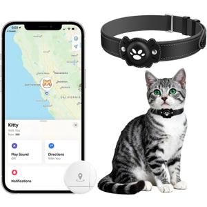 2-in-1 GPS Tracker for Cats: Smart Pet Collar with Real-Time Tracking,No Monthly Fee/Subscription (iOS & Android) Waterproof, Anti-Lost,365-Day Long Battery Life GPS Tracker Cat Collar (Black)