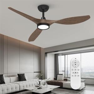 Roomratv Ceiling Fans with Lights and Remote, Ceiling Fan 52 Inch Black Walnut Color Quiet DC Motor 3 CCT Memory Modern Large Airflow Noiseless Reversible 6 Speeds 3 Timers Indoor for Farmhouse (52IN-Downroad Mount)