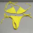 Tainehs Women's Sexy Halter Thong Bikini Tie Two Sides Bottom Triangle Bikini Swimsuits (Yellow), Size Small