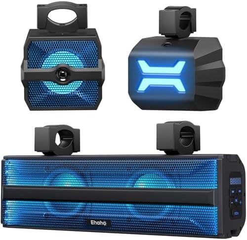 Ehaho 2.1CH Stereo UTV Sound Bar (Subwoofer) and Speakers, 17 Inch Bluetooth ATV Soundbar with RGB Lights, Waterproof Golf Cart Speakers, Marine Sound bar Compatible with SXS Polaris RZR Can-Am