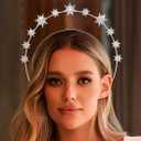 CAKURE Star Halo Headband Silver Rhinestone Goddess Headpiece Metal Mary Celestial Headpiece Bride Wedding Hair Accessories for Women