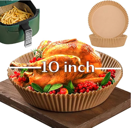 10 Inch Air Fryer Disposable Paper Liner Round, [ XXL Size] 100Pcs Parchment Paper Liners for 7QT Air Fryer, Nonstick, Food Grade Baking