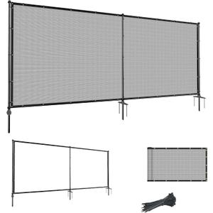 6'Hx12'W Outdoor Freestanding Privacy Screen Fence Panels with Iron Poles, Mesh Shade Net Cover Temporary Fencing for Patio Backyard Garden Deck, Light Gray