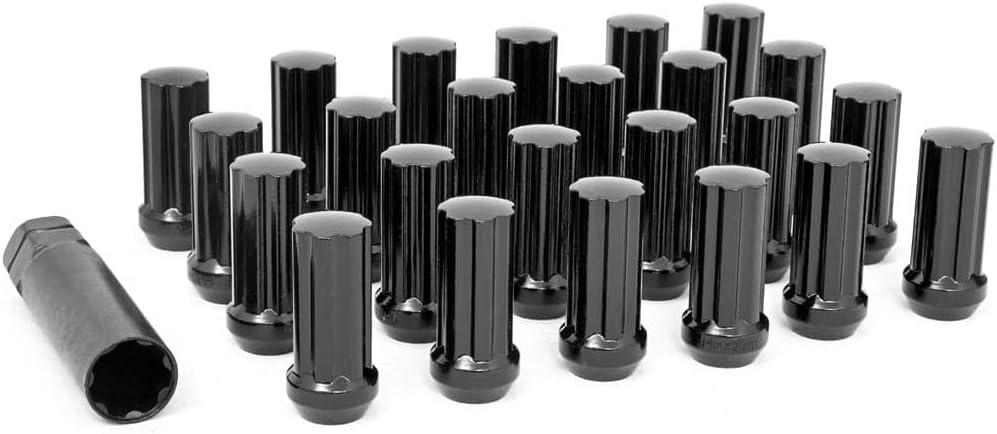 Rough Country 32-Piece Lug Nut Set - M14x1.5 Thread, Bulge Acorn Style, Black Lug Nuts with Socket Key, Corrosion-Resistant for Aftermarket Wheels