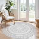 cotiled 5x5 Round Area Rug Living Room: Washable Boho Rugs with Non Slip Backing Large Soft Indoor Stain Resistant Carpet for Bedroom Farmhouse Dining Room Lightweight Home Decor Dark Grey