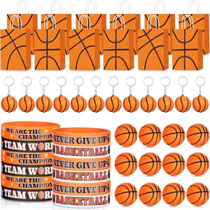 Leinuosen 48 Pcs Basketball Party Favors Supplies Including 12 Basketball Gift Bags 12 Mini Stress Balls 12 Keychains 12 Motivational Silicone Wristband