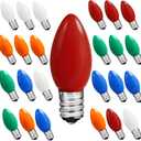 C7 LED Christmas Lights Replacement Bulbs, 25 Pack 0.6w C7 Ceramic Multicolor Light Bulbs with E12 Candelabra Base, Vintage Colored Light Bulbs for Indoor/Outdoor Christmas String Lights