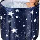 STARBRILLIANT Portable Foldable Bathtub, Collapsible Adult Bath Tub for Hot SPA and Ice Bath, Space-Saving Storage, Durable PVC Material (Starry Sky B, 27inch)