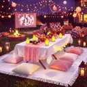 Tigeen 17 Pcs Boho Picnic Set up with Table, Blanket, Pink and White, 70.87" x 102.36"