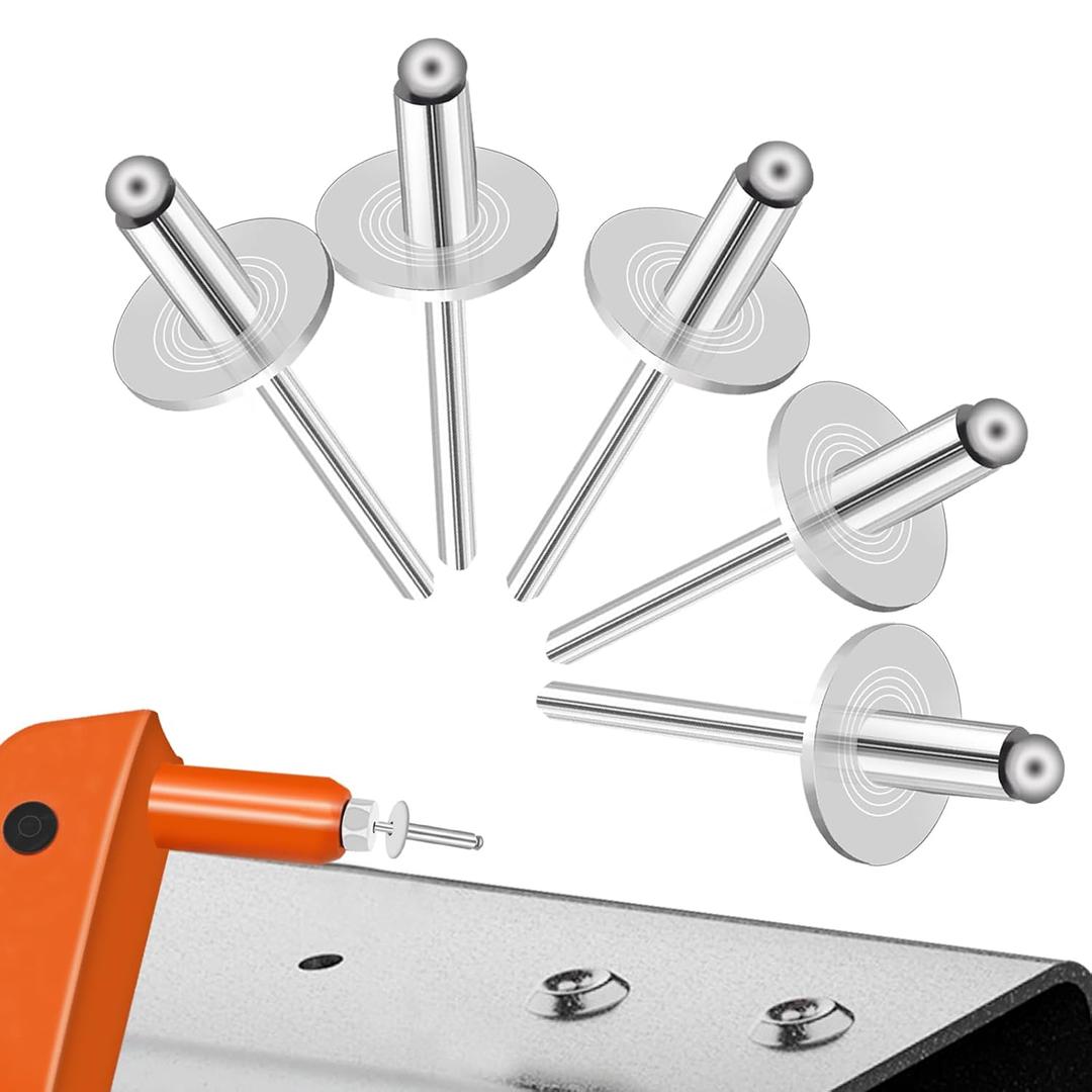 100pcs Aluminum Large Flange Blind Rivets,3/16 x 1/2inch, Flange Diameter 5/8inch (16 mm), Pop Rivets Assortment Kit Blind Rivet by Bolt Dropper, Grip Range(4.8-8mm)