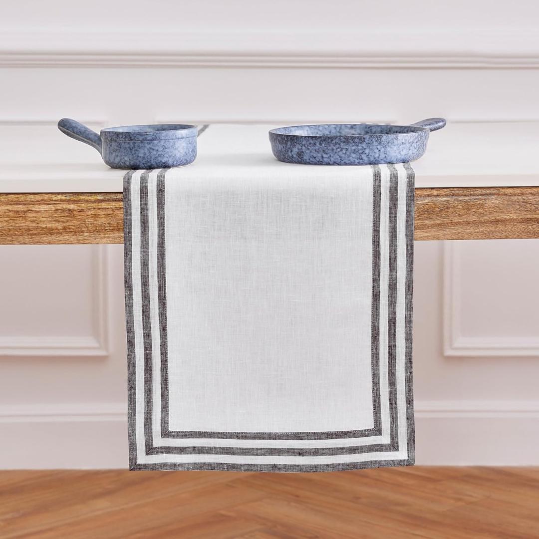 Solino Home Linen Black Table Runner 108 Inches Long - 100% Pure Linen 14 x 108 Inch Table Runner for Dining, Fall, Autumn, Halloween, Thanksgiving, Christmas - Mila