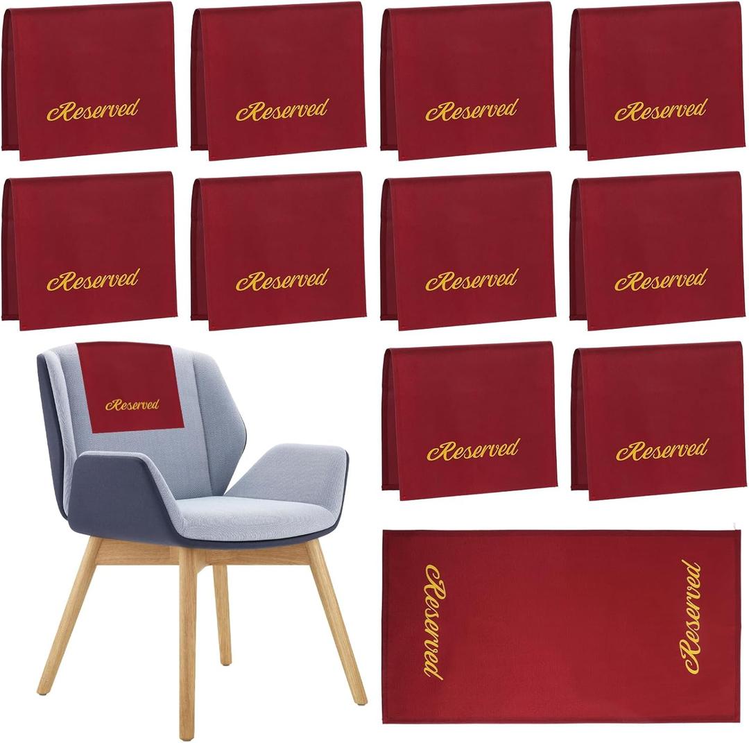 12 Pcs Reserved Signs for Church Pews 22 Inch Reserved Signs for Chairs Cloth Placeholder for Restaurant Wedding Meeting and Event Parties(Burgundy and Gold)