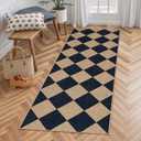 Lahome Colette Checkered Easy Jute Runner, 2x6 Kitchen Runner Rug Non Slip Washable Outdoor Rug for Entryway Indoor, Checkerboard Black Indoor Outdoor Carpet for Hallway 6ft Entry Front Door