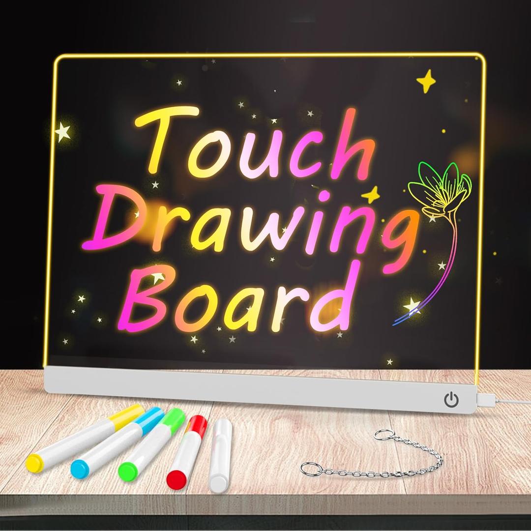 LED Note Board Drawing Board for Kids, Light Up Dry Erase Board with Touch Control, Doodle Glow Drawing Pad with Colorful Markers, Christmas Birthday Gift for Kids Girls Boys Women / (11.8"x9.4") (White)