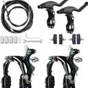 2 Pairs Bike Brakes, Universal Complete V Bike Brakes Set, Mountain Bike Replacement for Most Bicycle,Road Bike Brakes Cables with Front Back Wheels End Caps,End Ferrules -Black