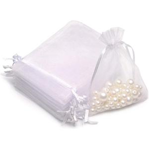 Akstore 50PCS Premium Sheer Organza Gift Bags, 3X4 inch Elegant Jewelry Pouches, Wedding Favors, Christmas Party Decorations, Bathroom Soaps & Makeup Wrapping Supplies (White)