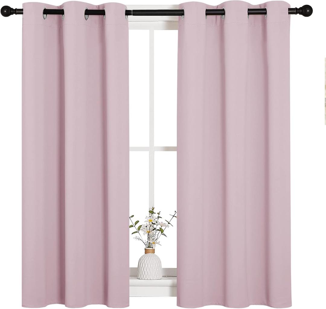 NICETOWN Room Darkening Curtain Panels for Girls Room, Nursery Essential Thermal Insulated Grommet Drapes for Small Window (Baby Pink, 2 PCs, 34 x 45 inch) (34"W x 45"L (Pack of 2), Baby Pink)