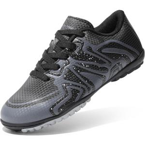 DREAM PAIRS Boys Girls Indoor Turf Soccer Cleats Lace Up Athletic Youth Futsal Football Shoes for Little/ Big Kid, Size 13 Little Kid, Black/ Dark Grey/ White, SDSO2413K