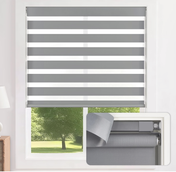 LazBlinds No Drill Zebra Blinds for Windows 35" W x 64" H, Grey