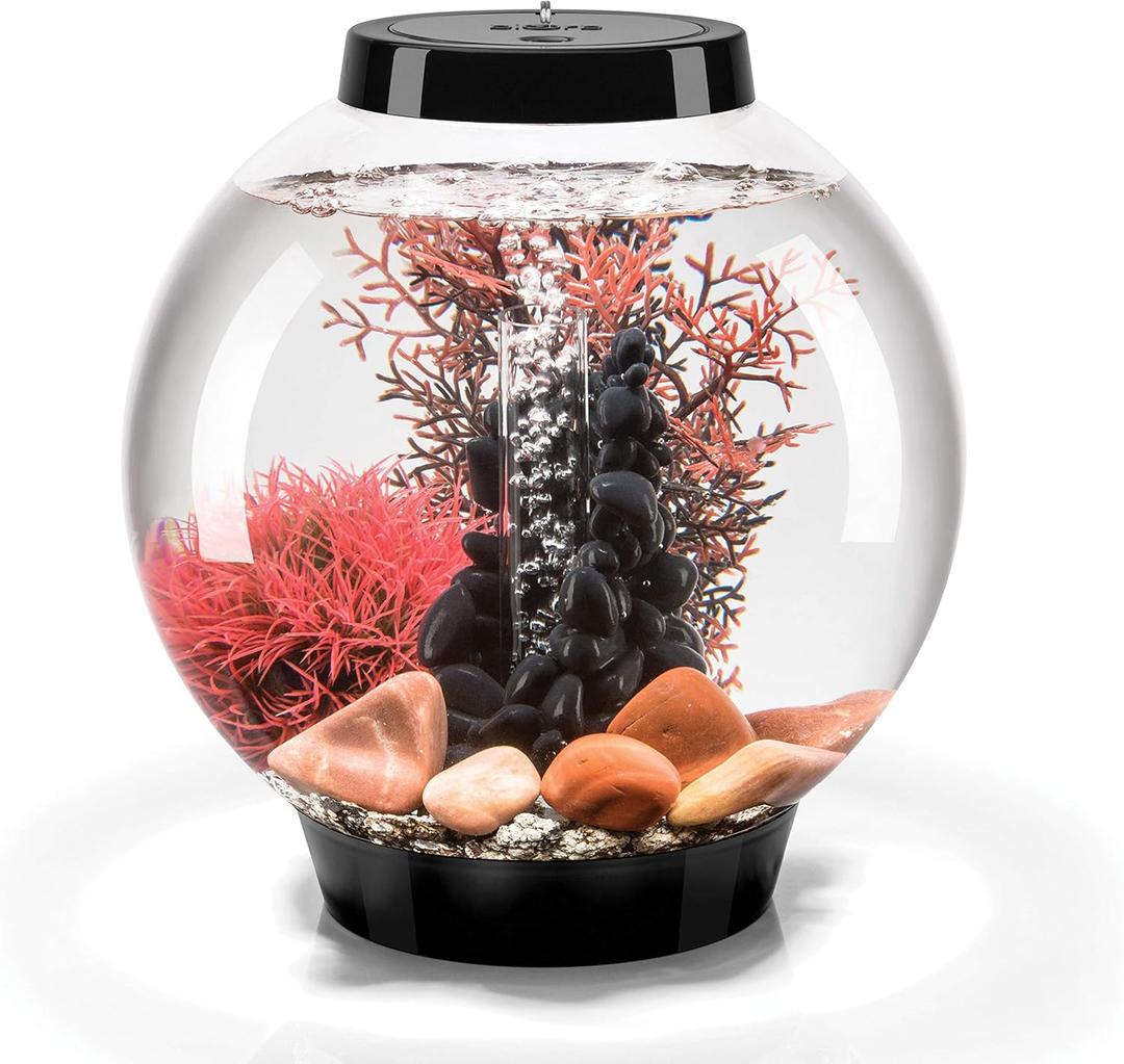 biOrb Classic 15 Complete Aquarium Set, Black, 4-Gallon Aquarium with Red Stone River Dcor and White LED Light