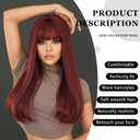 PARK YUN Long Straight Wine Red Wig with Bangs 23 Inch Burgundy Synthetic Layered Wig Natural Maroon Dark Red Hair Heat Resistant Wigs for Women Daily Party Use